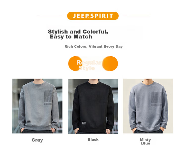 JEEP SPIRIT Men's Sweatshirt, Autumn And Winter Suede Long-Sleeve T-Shirt, Casual Loose Trendy Top for Me 7