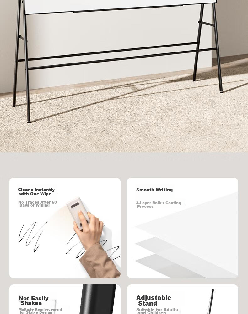 Deli Frameless Whiteboard 180*90cm, A-Type Frame with Magnetic Office Meeting Whiteboard, Frame-Style Writing Board, Includes Eraser, Whiteboard Markers, Magnetic Pins, 8786 3
