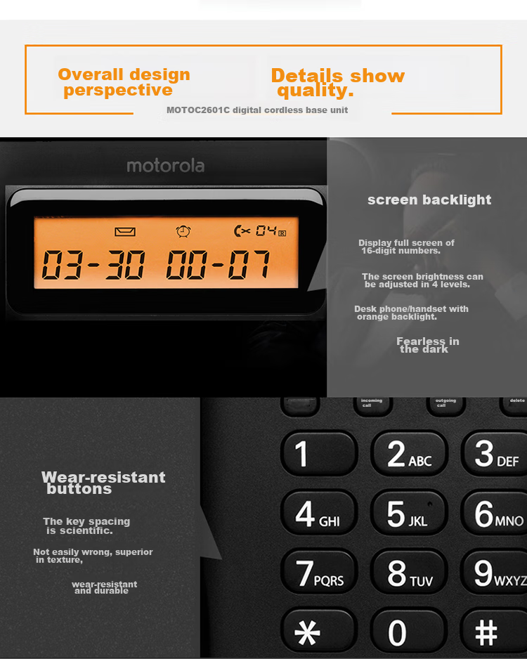 Motorola Digital Cordless Telephone, Wireless Landline Phone, Parent-Child Handset, Large Screen, Hands-Free, Voice Announce Function Requires Main Unit, C2601HC Child Handset (Black) 8