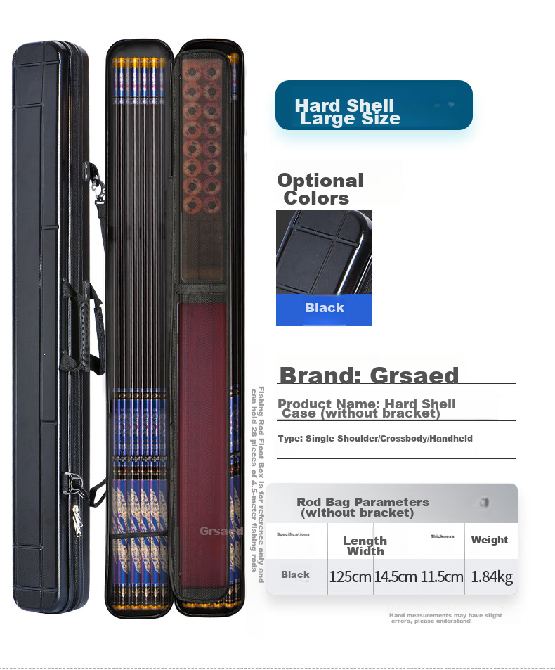 Grsaed Fishing Tackle Bag, Rod Case, Fishing Bag, Hard Shell Waterproof Wear-Resistant Rod Bag, Thickened Large Capacity Built-In Storage Compartment, Platform Fishing Rod Bag, 1.25 Meters * 14cm with Stand 10