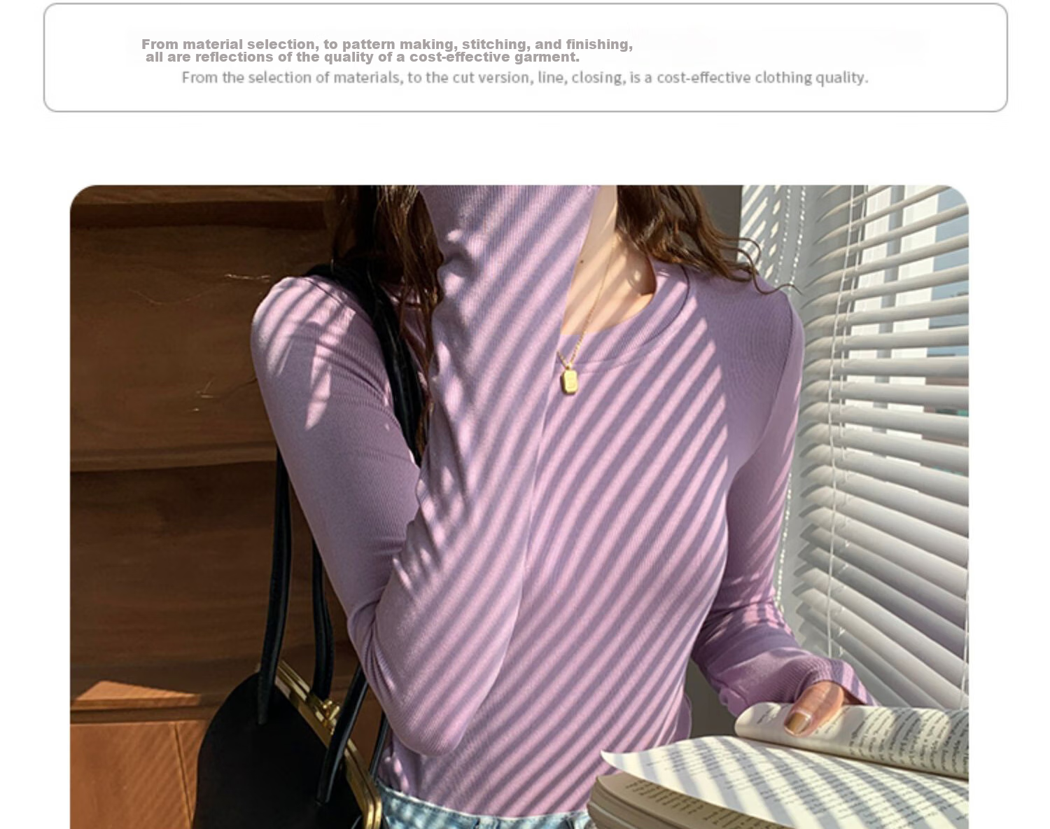 YUZHAOLIN Women's Base Layer Top for Spring And Autumn, Thin Undershirt, Round Neck Ribbed Black And White Long-Sleeve T-Shirt for Fall And Winter 2
