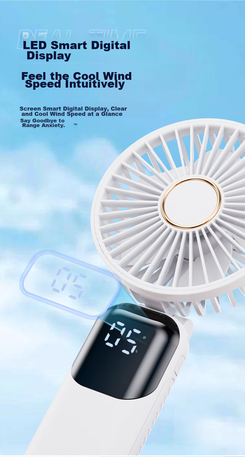 KPD KEEP PURSUING DREAMS Handheld Mini Fan, Multifunctional Smart Digital Display High-Power Fan, Portable Mini USB Rechargeable Fan for Office, Dormitory, Desktop And Outdoor Use F01i/N15 Blue 6