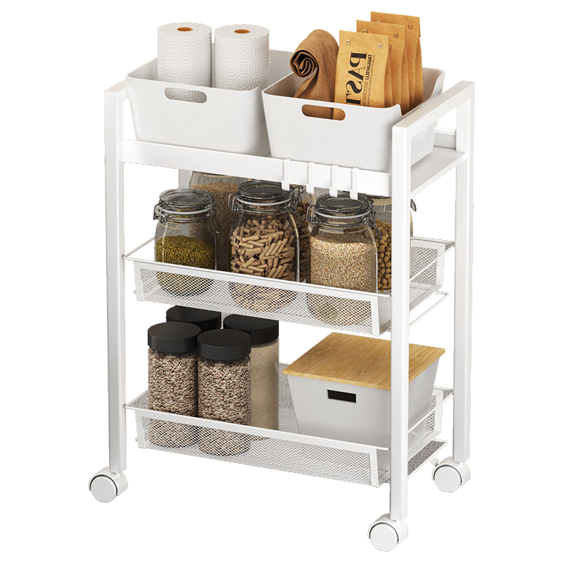 Yicainianhua Kitchen Storage Rack, Small Cart, Bathroom Living Room Snack Shelf, Mobile Vegetable Storage Rack, Storage Shelf, 1059-WH