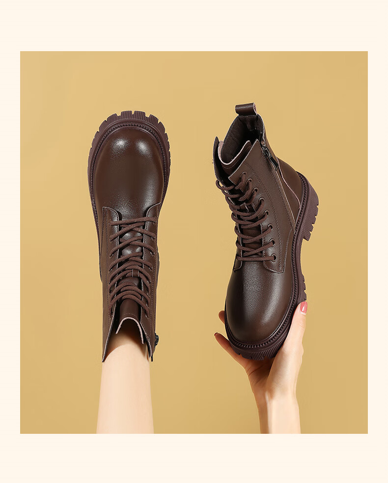 DAPHNE Black Martin Boots for Women, 2025 Autumn And Winter Fleece-Lined Leather Boots, Thick-Soled British Style Heightening Boots, Ankle Boots 11