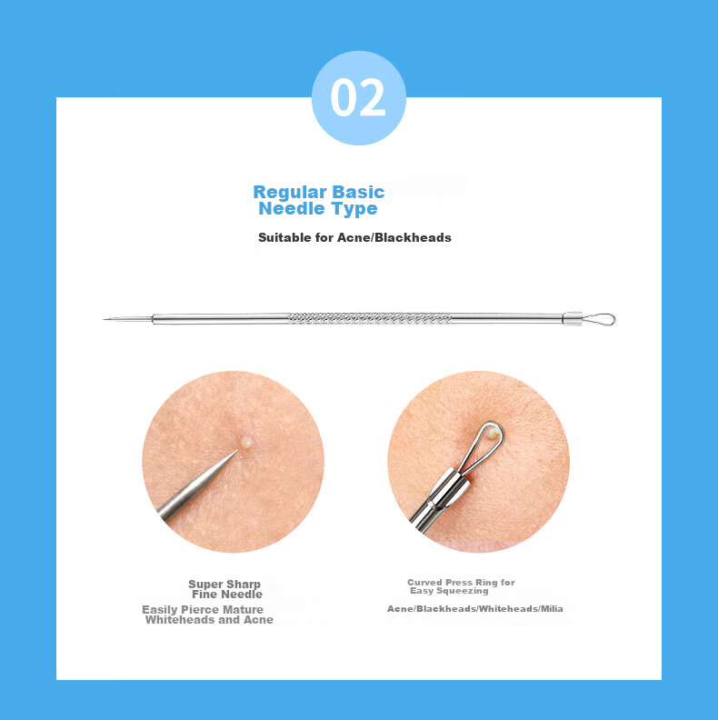 Jianmeichuangyan Double-Ended Stainless Steel Blackhead Extractor Set, 7-Piece Kit, Acne Removal Tool, Pimple Popper, Comedone Remover, Cell Extractor 4