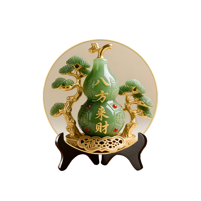 Hua Qingyan Wealth-Bringing Living Room Decorative Painting Desktop Jade Gourd Ornament Home Entryway Display Stand