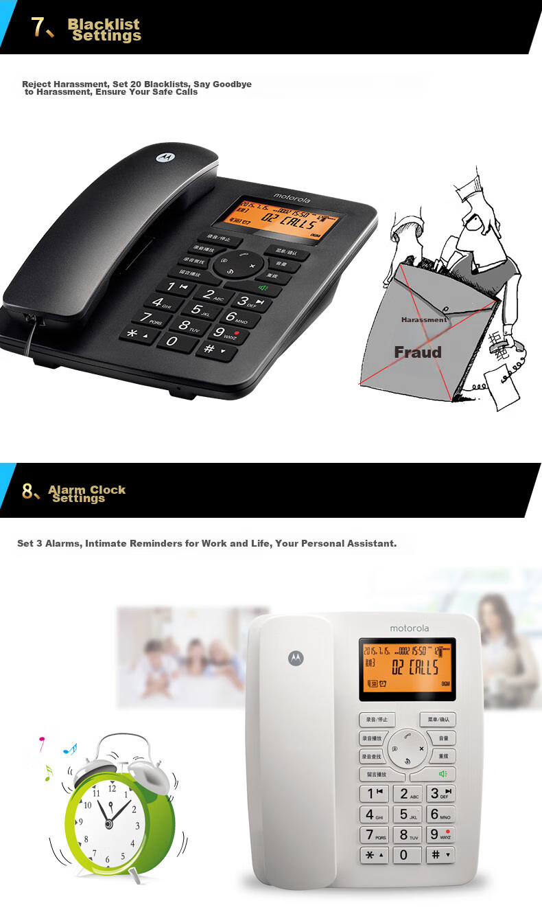 Motorola CT111C Conference Recording Telephone, Landline Phone, Office And Home Use, Smart TF Card Expansion Slot, Business Customer Service Call Center, Black 6