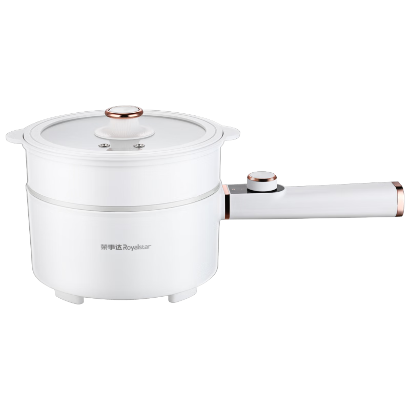 Royalstar Electric Cooking Pot, Dormitory Mini Electric Cooker, All-In Multifunctional Pot for 2-3 People, Instant Noodle Pot, Home Electric Steamer, Hot Pot, Titanium Coated Electric Hot Pot, 1.6L with Steamer Basket DZG28Y(Ti)