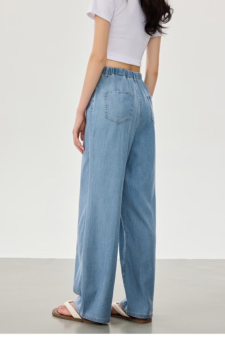 LangSha Stylish Mid-Rise Wide-Leg Pants, Summer Tencel Denim Jeans for Women, High-Waisted Slimming Draping Loose Ice Silk Straight-Leg Trousers 14