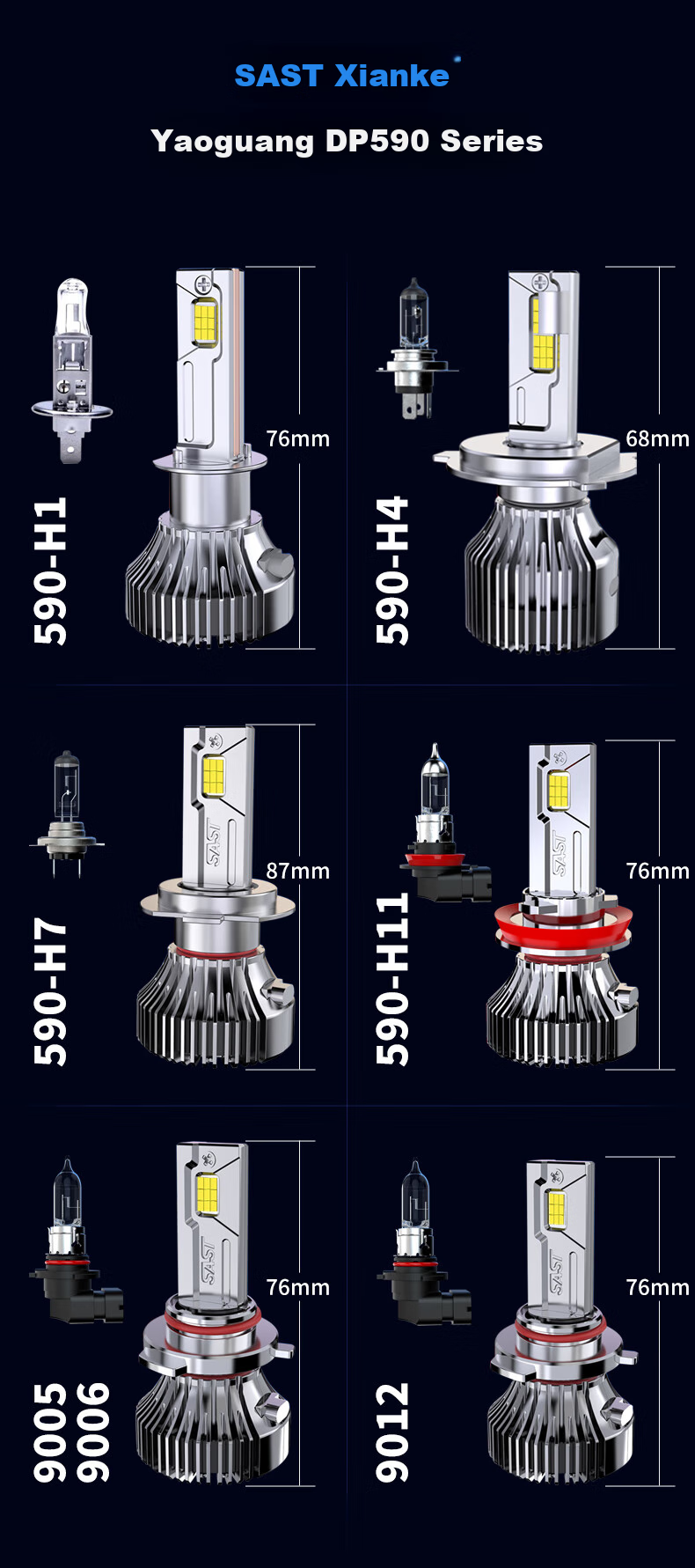 SAST Car LED Headlights, Laser Headlights, Low Beam, High Beam, Modified Ultra-Bright Bulbs, 9012 [2-Pack] 12