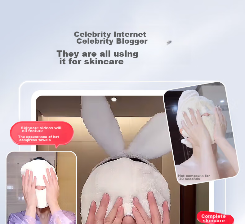 Goood Hot Compress Towel, Cold Compress Face Mask, Face Cloth for Beauty Salon, Coral Fleece Face Mask, Soft Skin Hydrating Facial Towel [Double-Layer + Strap + Nose Hole Design] 1