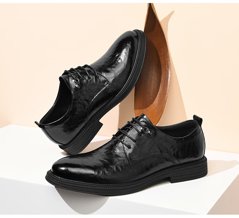 HLA Men's Leather Shoes, Trendy Business Formal Wear, Height-Increasing Derby Shoes HAAPXM4DAO286, Black Heightening, Size 38 15