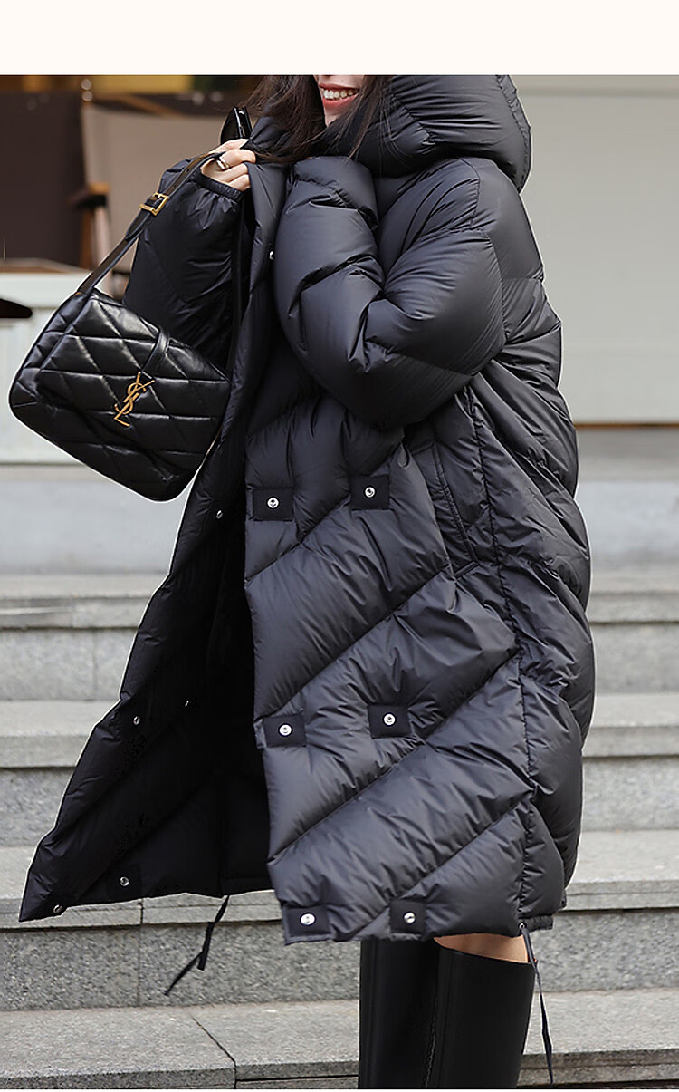 Dme [High Warmth 90% Duck Down] Winter Commute Hooded Long-Sleeve Elegant down Jacket for Women, Long Style 6