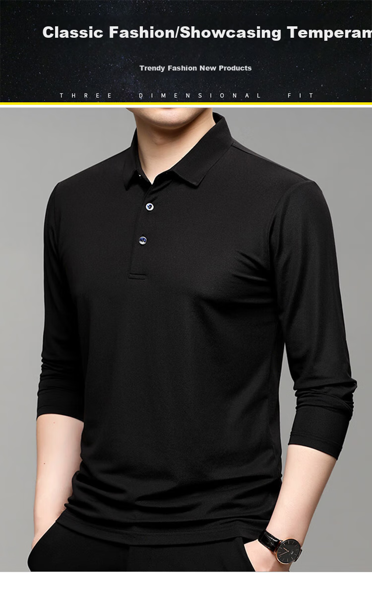 ROMON Men's Long-Sleeve T-Shirt, Polo Collar, Solid Color Top, Undershirt, Business Casual Inner Wear, Black 4XL 1
