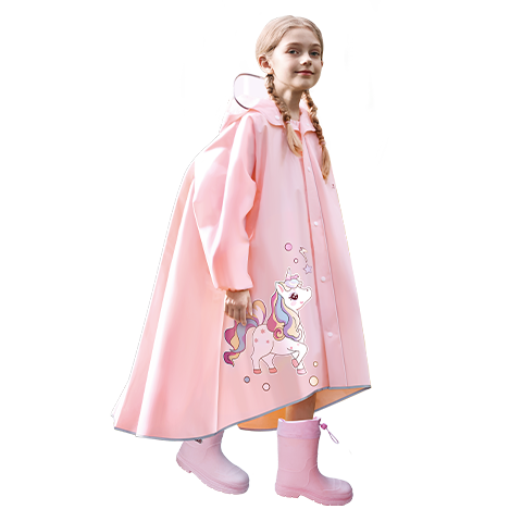 Moremerry Children's Raincoat with Backpack Space for Boys And Girls, Extended Full-Body Student Poncho, Pink Rabbit, 5XL