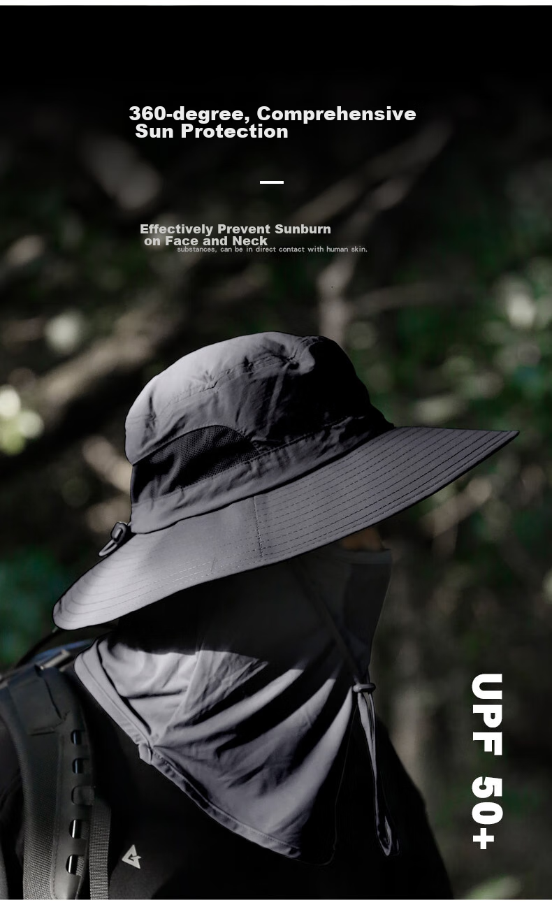 Zhanshuniao Ice Spear | Ice Silk Face Mask for Summer Outdoor Sun Protection Hat, Men's Hiking Wide Brim Fishing Neck Guard Fisherman Hat 3