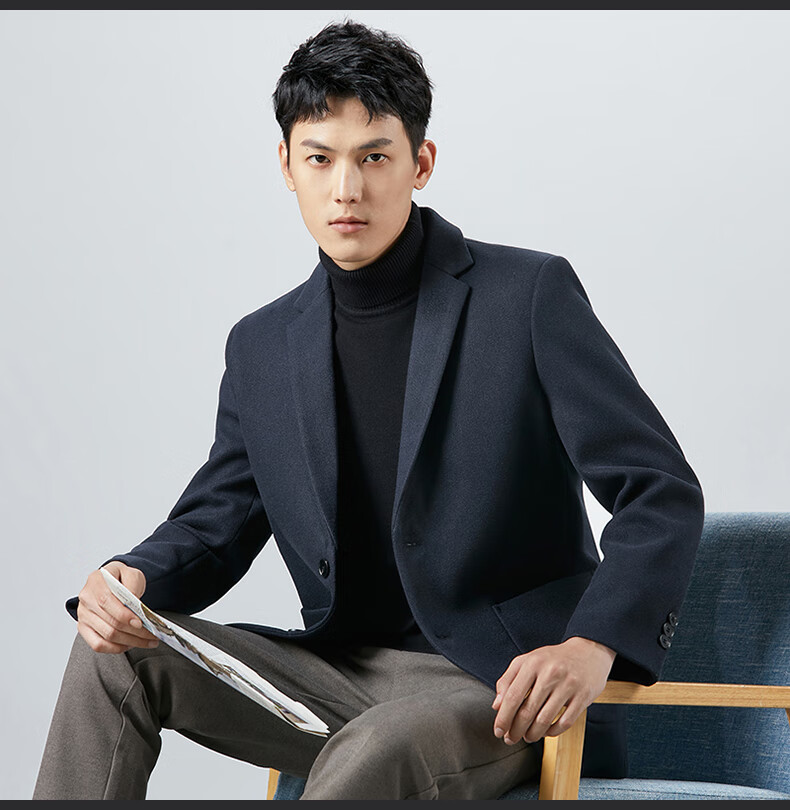 ROMON Wool Suit Jacket for Men, Autumn And Winter Business Casual Thick Coat, Men's Outerwear, 85XF Black 3XL 15