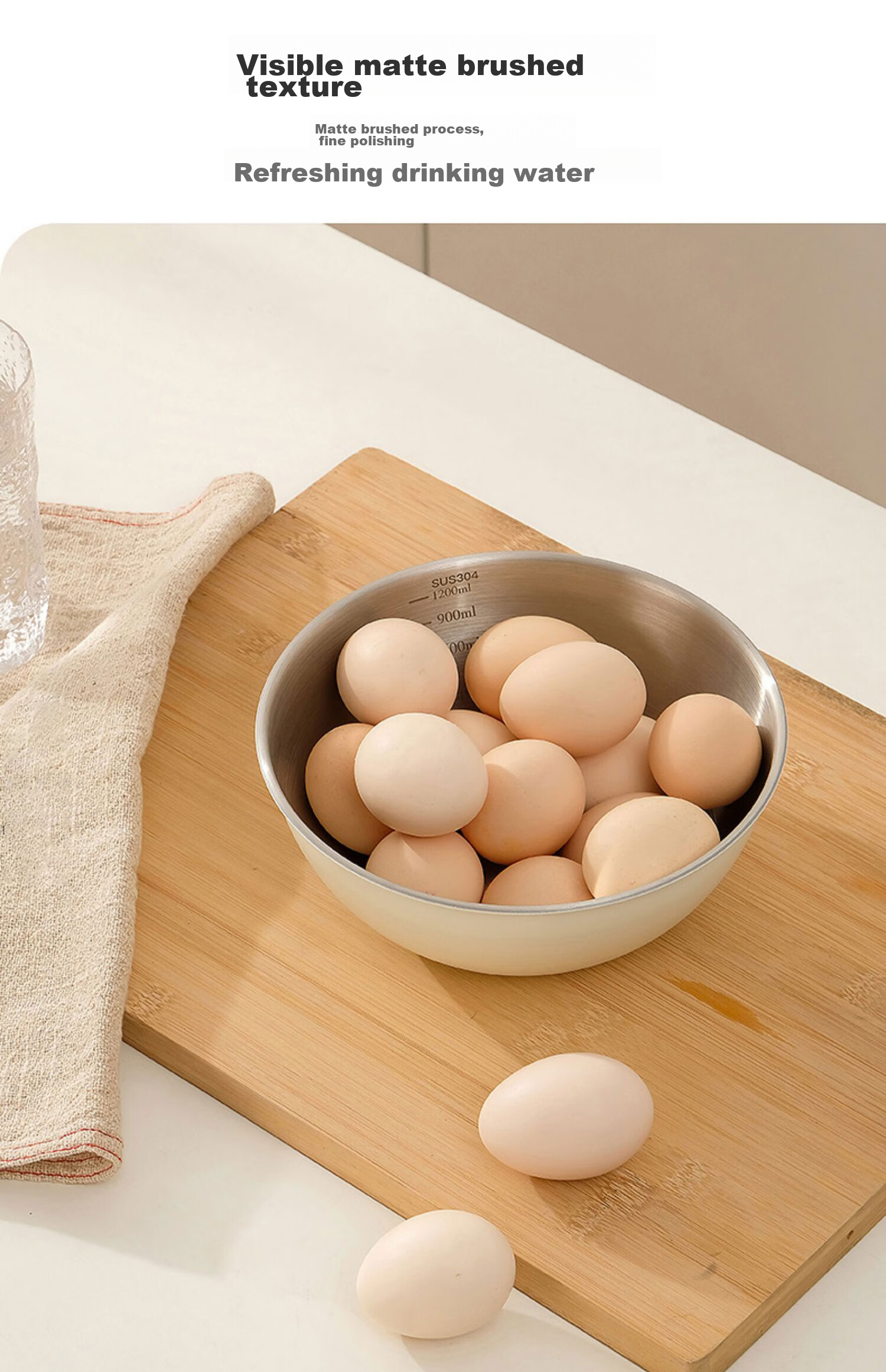 Canjiangjun 304 Stainless Steel Kitchen Bowl Set of Three: Measuring Bowl, Thickened Mixing And Dough Kneading Bowl, Egg Beating Bowl, Baking Bowl 15
