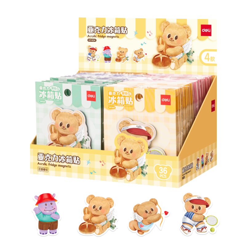 【Back to School Essential】deli Butter Bear Collaboration Refrigerator Magnet Creative Acrylic HD Printing Cute Cartoon Decorative Magnetic Sticker Hippo Model HY404