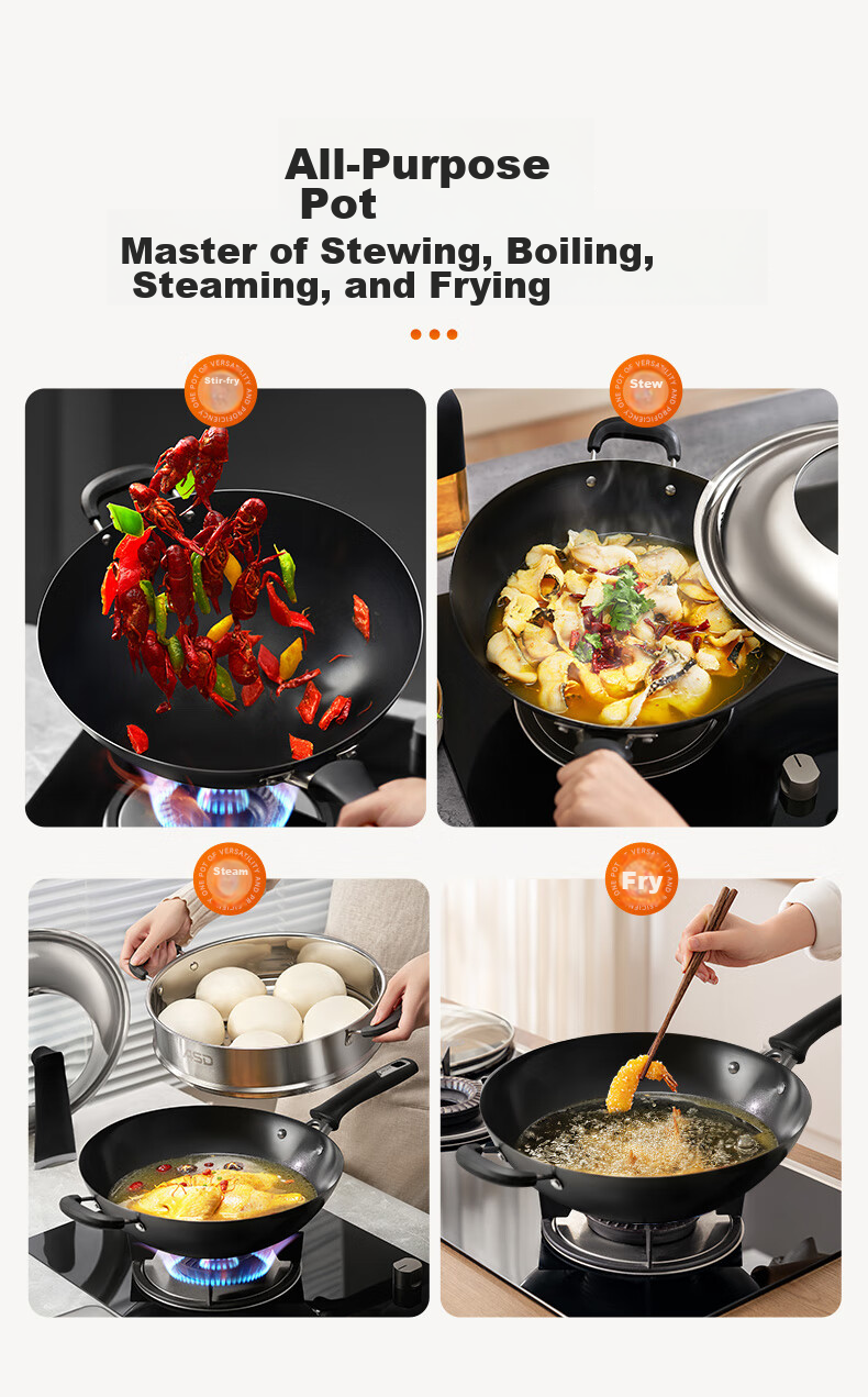 ASD Wok, Dry-Burned for 27 Days without Breaking, Same Model Iron Pan, Uncoated Stir-Fry Pan, Stainless Steel Iron Pan, 30cm, Specially for Gas Stoves 14