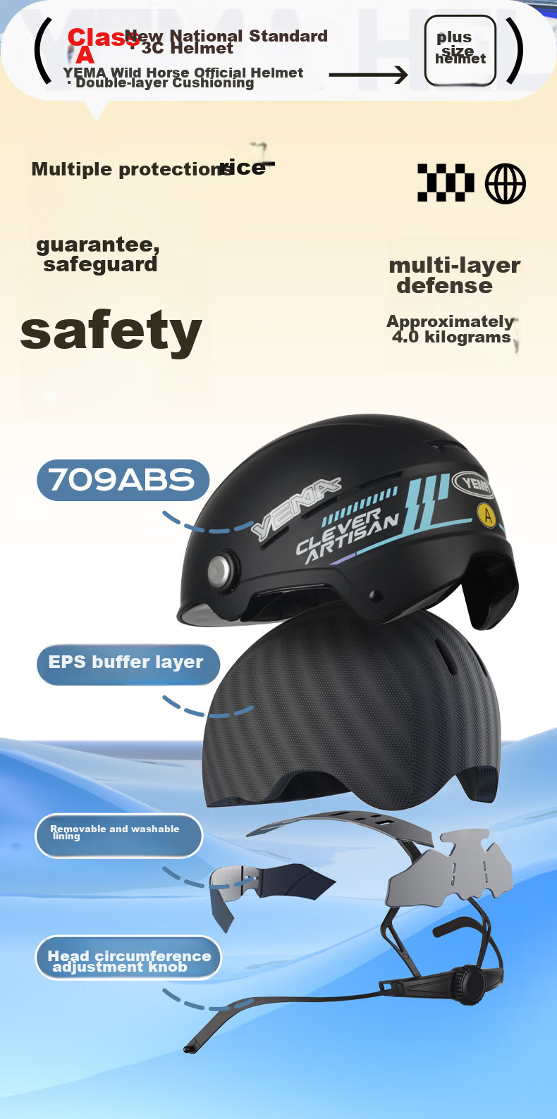 YEMA 3c Certified New National Standard Class A 365S Electric Scooter Helmet, Summer Half-Helmet for Men And Women, Large Size for Big Head Circumference, Motorcycle Safety Helmet, Khaki with Transparent Long Visor 7