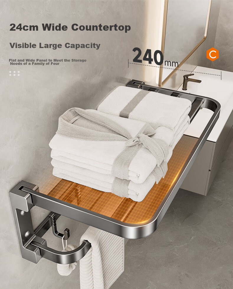 Cobbe Space Aluminum Bathroom Towel Rack No-Drill Towel Holder Bathroom Storage Shelf Towel Bar Bathroom Accessories Set 18