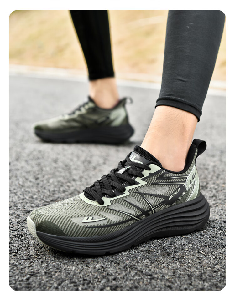 Warrior Running Shoes for Men, Lightweight Shock-Absorbing Versatile Breathable Mesh Casual Sneakers KGH3090 Green-Black 40 4