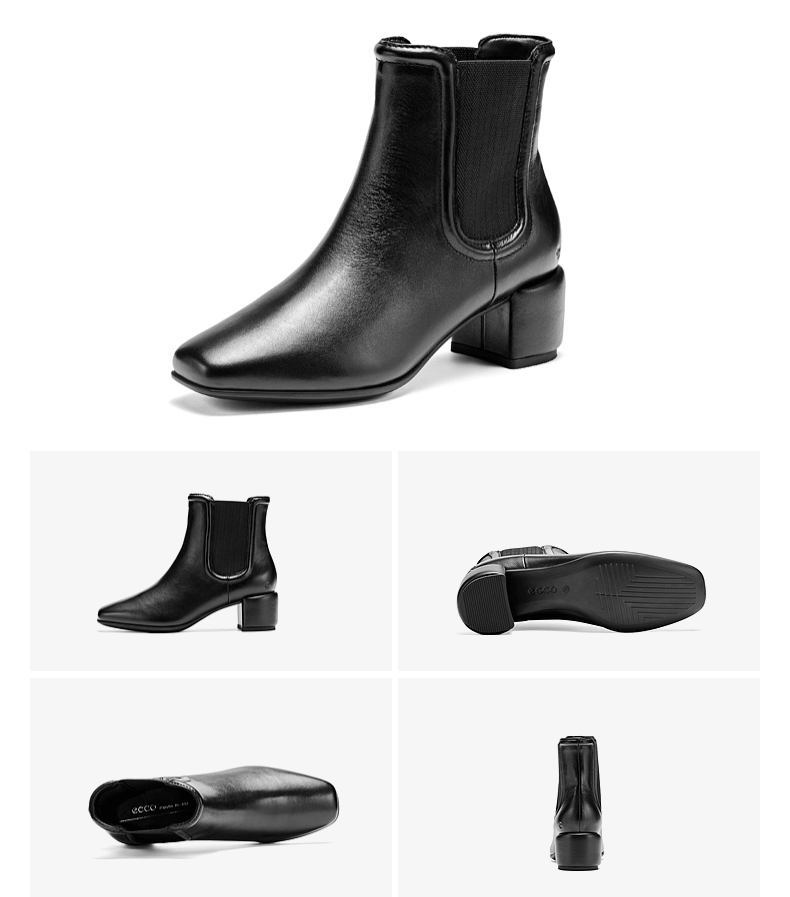 ECCO Winter New Mid-Heel Short Chelsea Boots British Style Square Toe 290993 Black Size 38 6