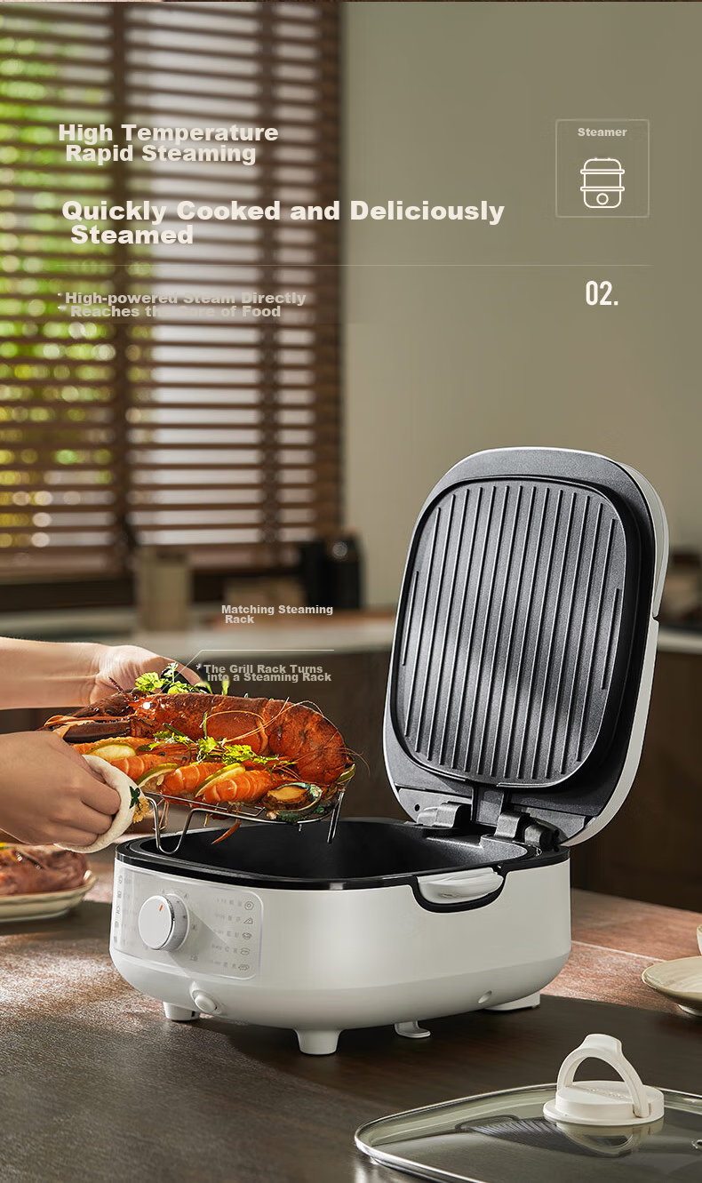 SUPOR Electric Griddle with Detachable Upper And Lower Plates, Steamer Pot Hot Pot Wok, Pancake Maker Sandwich Machine Breakfast Maker 75mm Deep Adjustable Heat JT2828R864 8