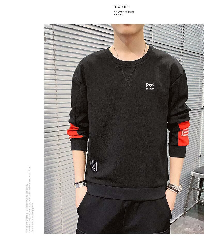 Miiow Men's Hoodie Spring Autumn Long Sleeve T-Shirt Crew Neck Casual Trendy Long Sleeve Base Shirt Gray XL 5