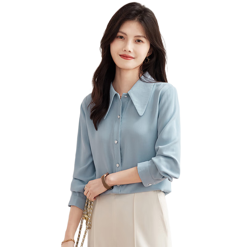 Taxiang Long-Sleeve Shirt for Women, Retro Design, Simple Blouse, Versatile for Commuting, Chiffon Top, Cardigan T143C2003