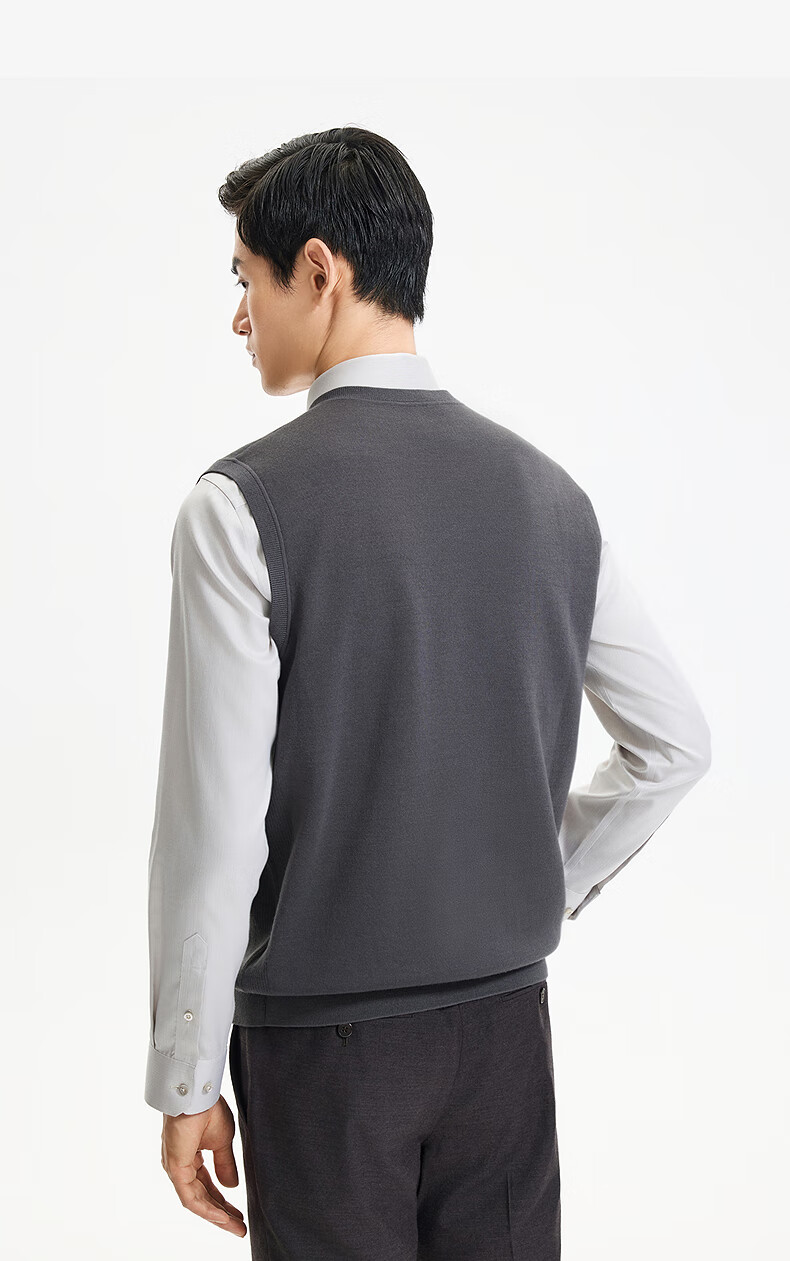 Goldlion Wool Blend 25 Autumn Winter Vest Warm V-Neck Pullover Sweater Men Dark Gray 2XL 10