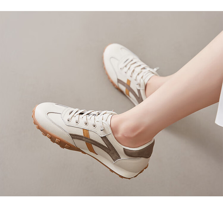 ZHR Casual Shoes for Women, Trendy Comfortable Lightweight Women's Shoes, Genuine Leather Color-Block Soft-Soled Sneakers for Women A113 Beige-Green Size 37 20