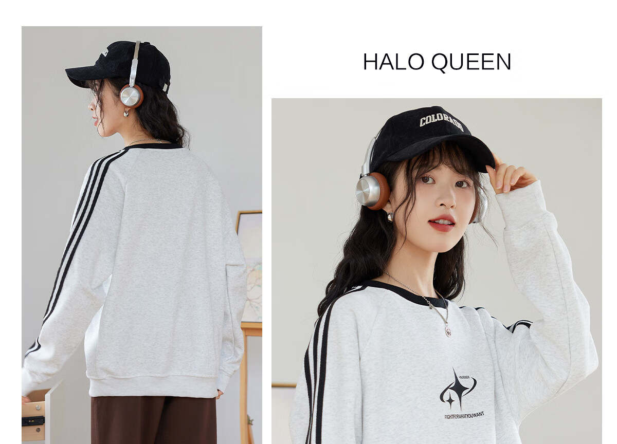 Halo Queen Women's Sweatshirt, Round Neck, Striped, Fashionable New Year Red, Casual Style, Loose-Fitting Top Jacket H143W1017 60