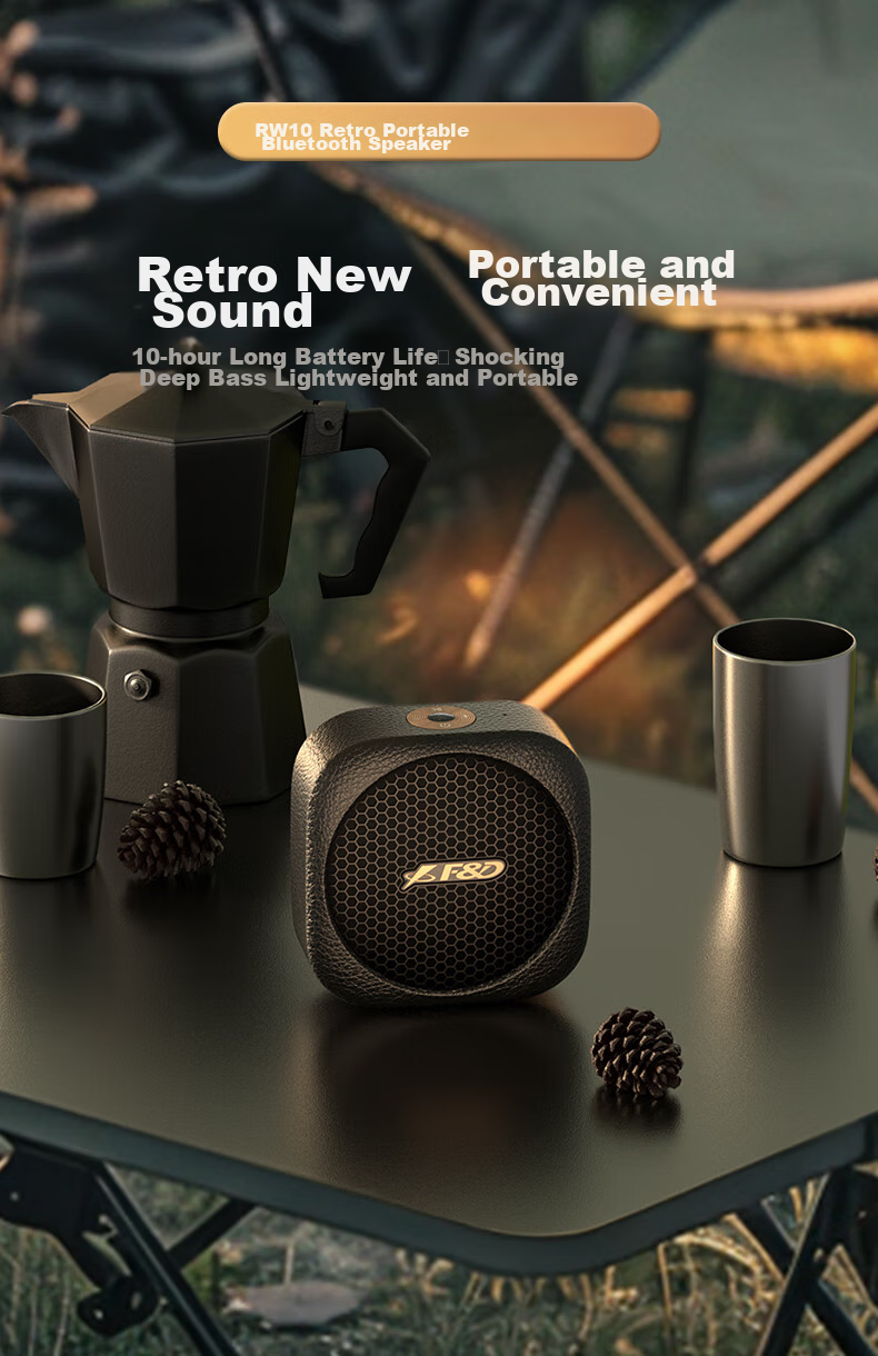 F&D RW10 Retro Outdoor Portable Bluetooth Speaker, IPX5 Waterproof, TWS Connectivity, Long Battery Life, for Camping, Hiking, Cycling, Small Speaker with Subwoofer 1