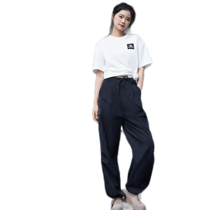 CAMEL [Dilraba Dilmurat Edition] Women's Outdoor Cargo Wide-Leg High-Waist Elastic Drawstring Jogger Pants