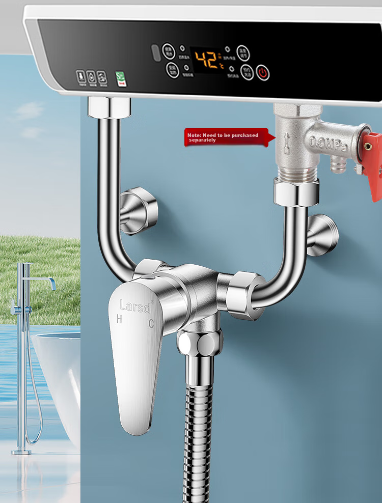 Larsd Electric Water Heater Mixing Valve, 304 Stainless Steel Shower Switch, Hot And Cold U-Shaped Valve, Surface-Mounted Shower Faucet, LD5223 2
