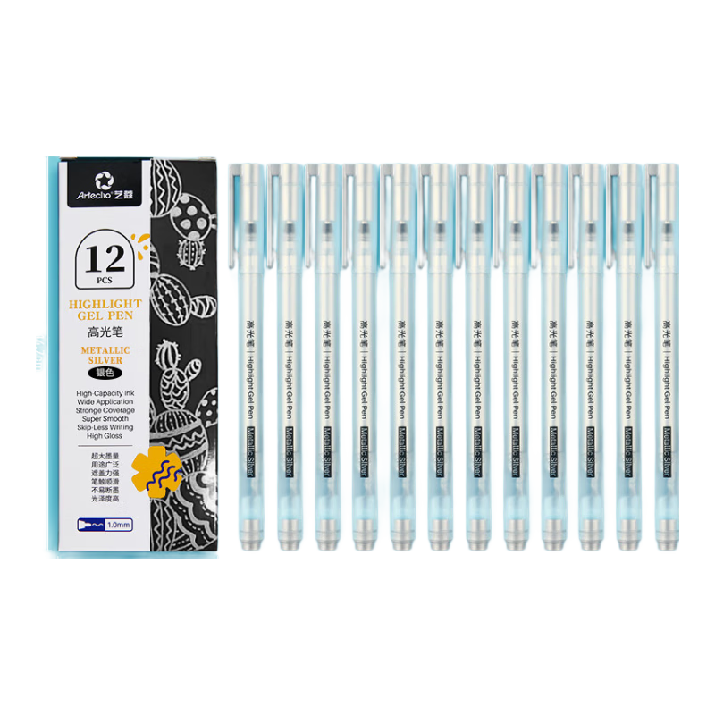 Mont Marte Highlighter Pens for Art Students, 1mm Fine Tip White Pens for Drawing Outlines, Comics, Children's Journaling, And Highlighting, 12 White ATOD-CM0007 Art Sketching