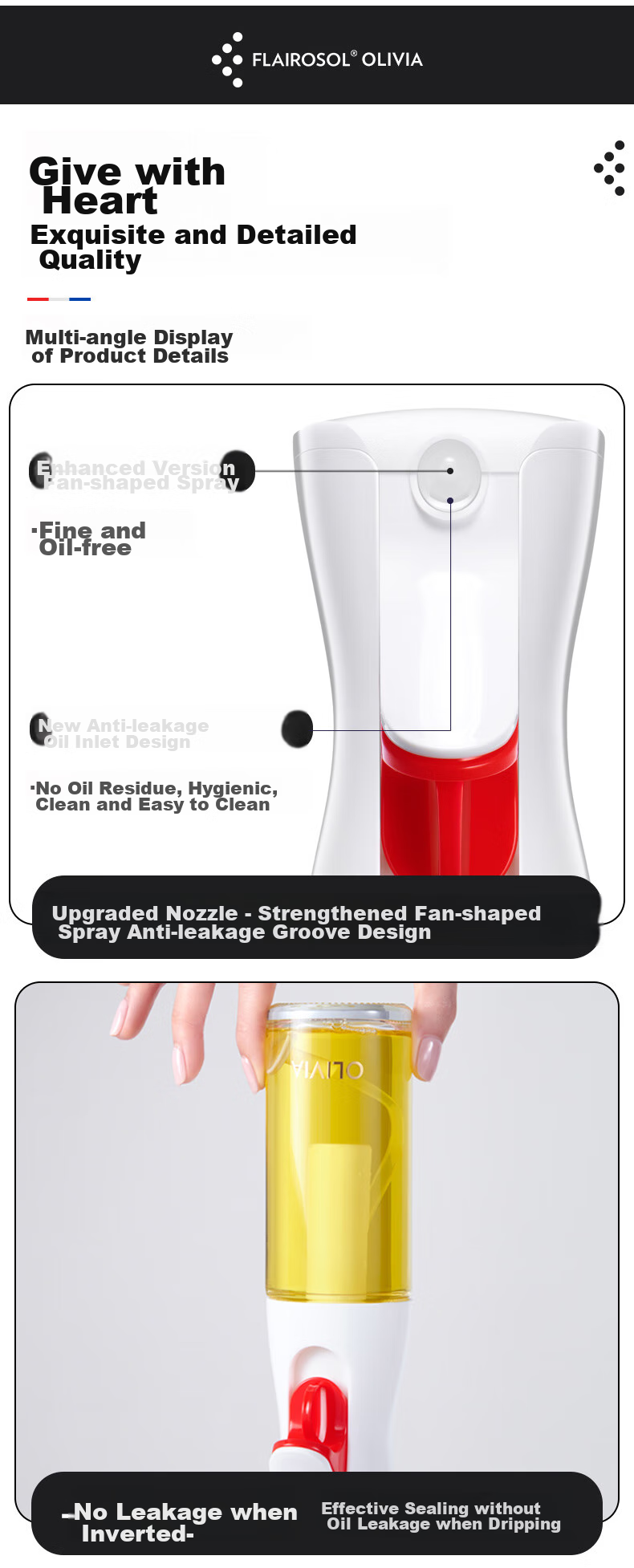 FLAIROSOL Spray Bottle, Dutch Patent Atomizing Oil Sprayer, Air Fryer Household Kitchen Oil Control Spray Bottle, Olive Oil Bottle 15