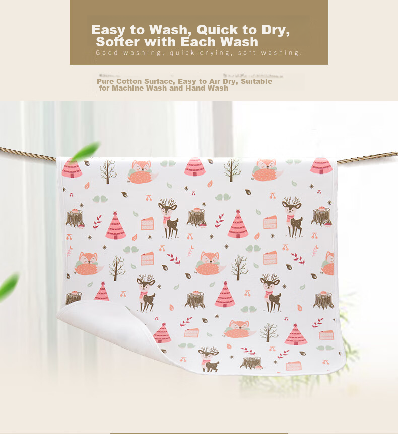 AIBEDILA Washable Waterproof Pure Cotton Breathable Baby Diaper Pad, Extra Large Menstrual Pad for Newborns And Infants, 100*150cm Dinosaur Desig 10