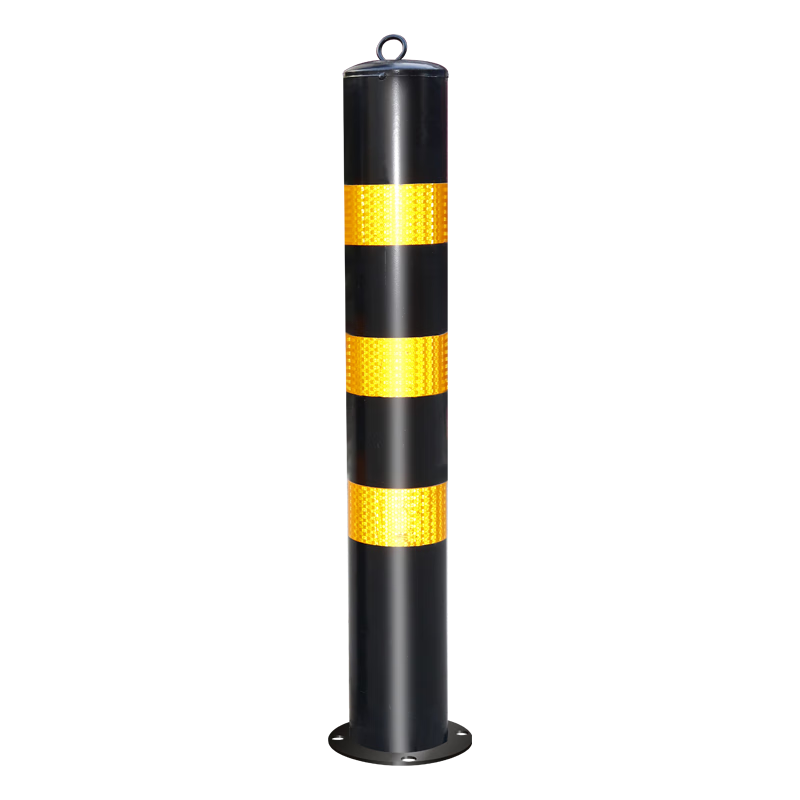 QL Steel Pipe Warning Post, 75cm Isolation Road Bollard, Vehicle Barrier, Crash Barrier, Crystal Grid Reflective Post, Fixed + Screws