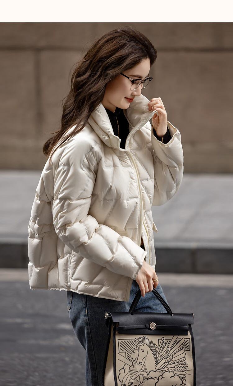 Dme [Xueyu Manyou] Winter Lightweight 90% Duck Down, Geometric Squeeze Fabric, Concealing, Warm, Short Women's down Jacket 14