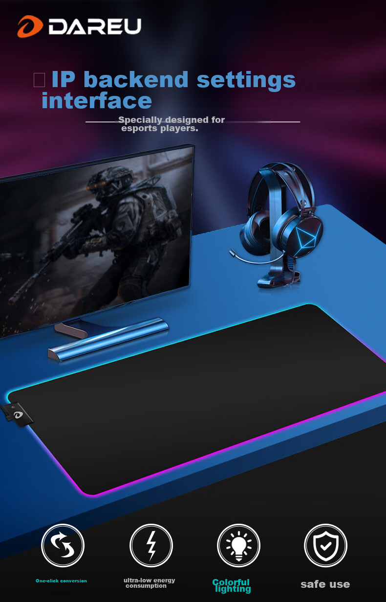 DAREU PE-T83 Professional Gaming Cool RGB Light-Up Mouse Pad Large Size 800*300*3mm USB Interface Thickened Edge-Locked Smooth Computer Desk Pad 1