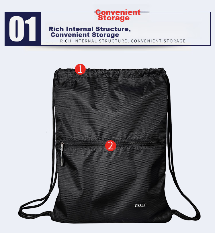 GOLF Water-Resistant Drawstring Backpack, Casual Sports Bag, Fashionable Multifunctional Lightweight Drawstring Bag with Drawstring Pocket, Black 6