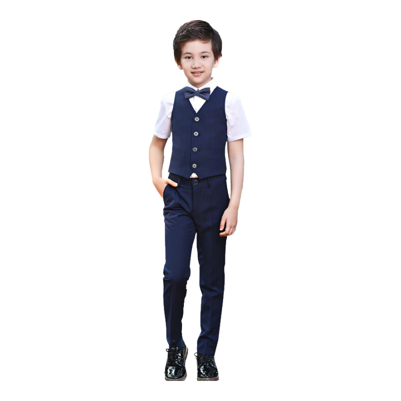 Yinuofang Children's Formal Suit Set, Navy Blue Boys' Vest Suit, Navy Blue Set, 170CM