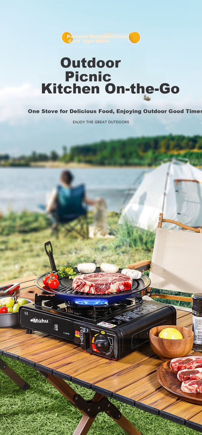 LINGDONGLI & Muhuo Portable Camping Gas Stove, Explosion-Proof Outdoor Burner for Cartridge, Magnetic And Butane Fuel 1