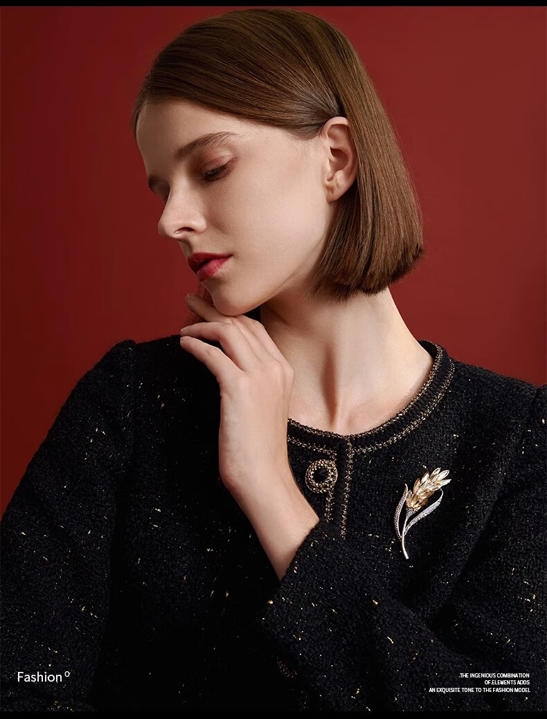 Eternelle French Eternal Elegant Wheat Ear Brooch, High-End Exquisite Coat Accessory Pin, Corsage for Birthday, Champagne Color 11