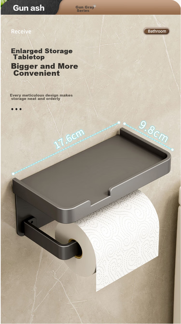 Youjialiangpin Bathroom Tissue Box, Toilet Paper Holder, Toilet Roll Storage Rack, No Drilling Required, Space Aluminum Toilet Paper Dispenser 4