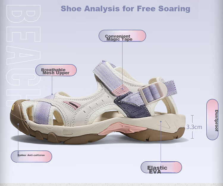 HUMTTO Summer Beach Sandals, Hole Shoes, Outdoor Hiking And Stream Tracing Closed-Toe Sports Sandals for Women, Beige/light Pink, Size 38 8