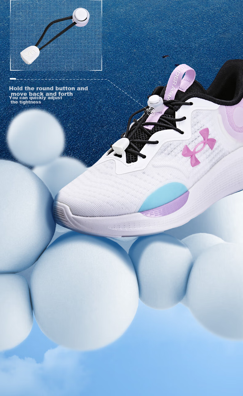 Under Armour Youth Boys and Girls Mesh Breathable High Elastic Non-Slip Strap Physical Fitness Running Shoes 2511104 Light Purple Size 39 6